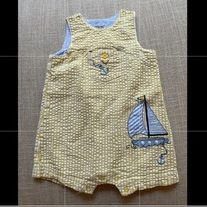 Little Me Seersucker yellow sailboat jon jon size 6 months EUC